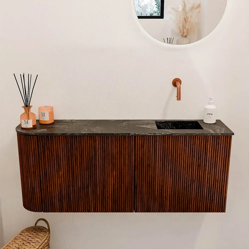 Mondiaz Joya DLux 100cm toiletmeubel ronding links ruby met wastafel faye rechts zonder kraangat lava