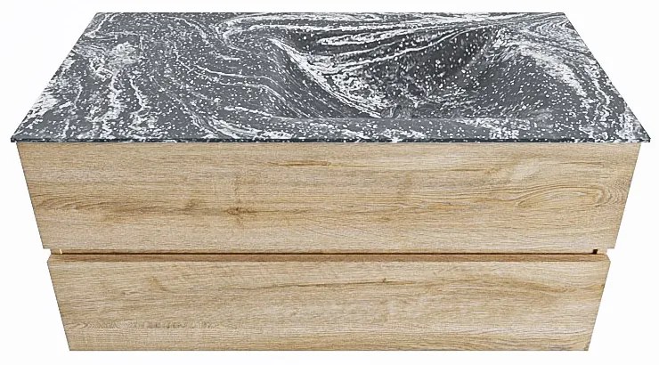 Mondiaz Vica DLux badmeubel 100cm washed oak 2 lades met wastafel lava rechts 1 kraangat