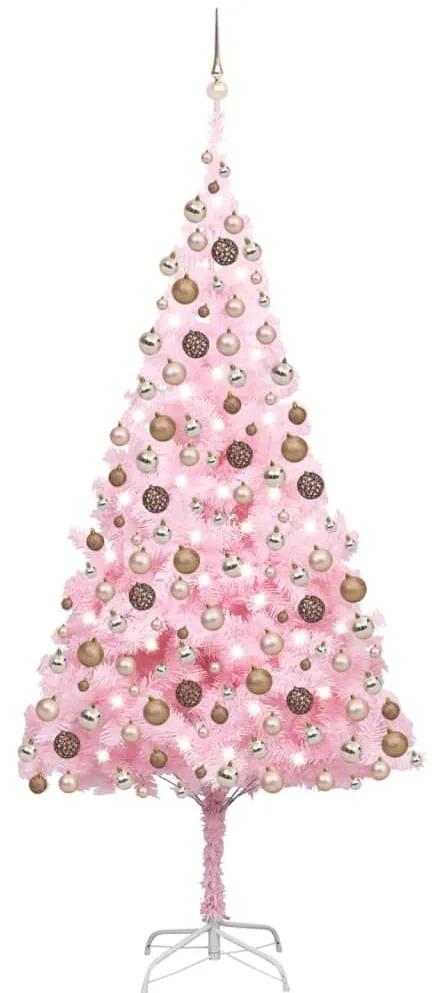 vidaXL Kunstkerstboom met LED's en kerstballen 240 cm PVC roze