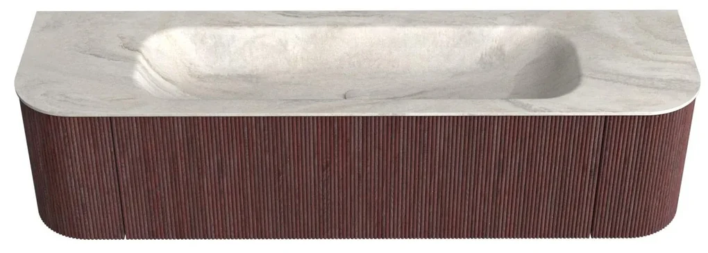 Mondiaz Kurve-dlux 170cm badmeubel ronding links/rechts ruby met 1 lade en 2 deuren en wastafel big large midden zonder kraangat ostra