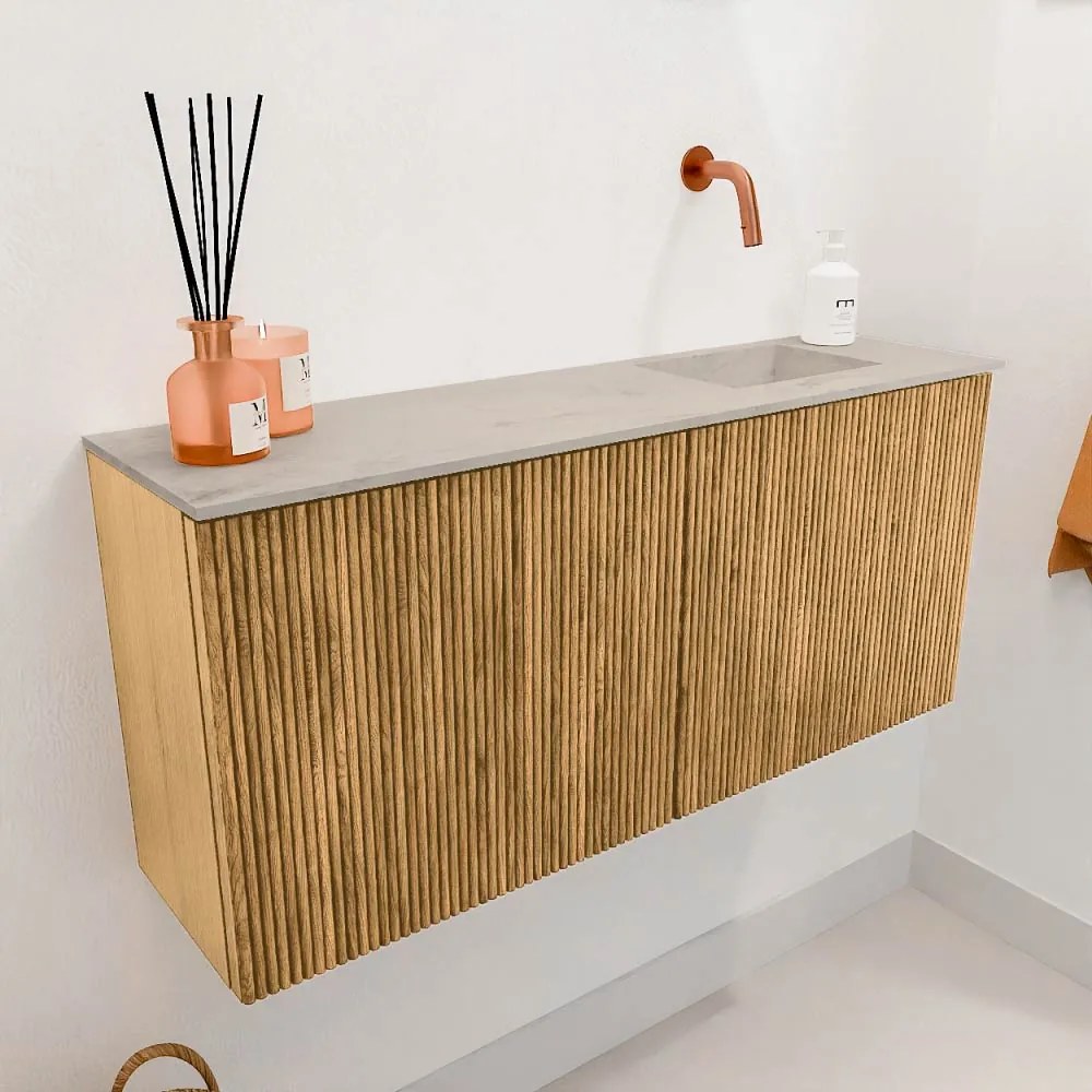 Mondiaz Joya DLux 90cm toiletmeubel oak met wastafel faye rechts zonder kraangat opalo