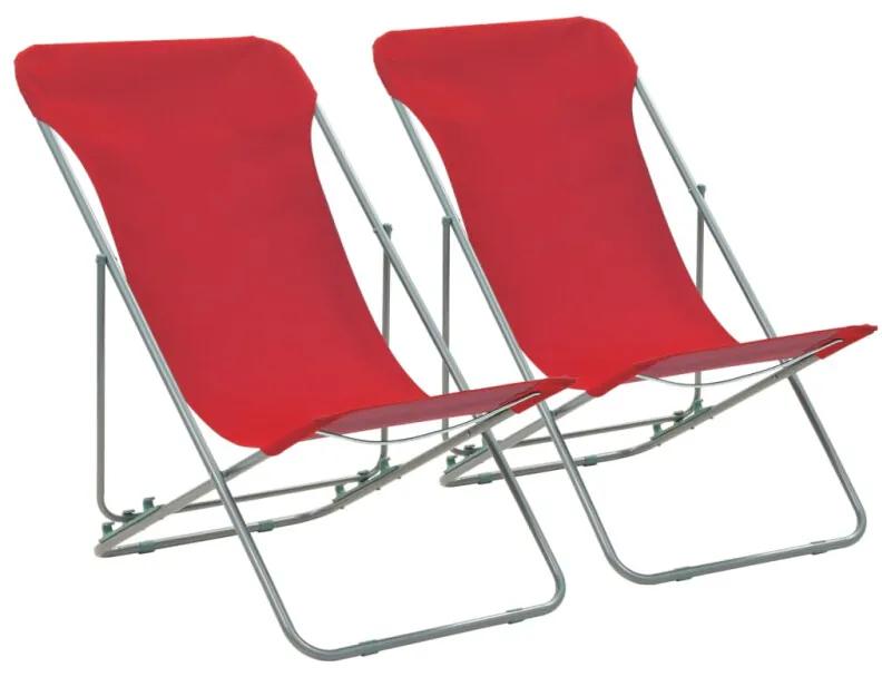 Strandstoelen inklapbaar staal en oxford stof rood 2 st