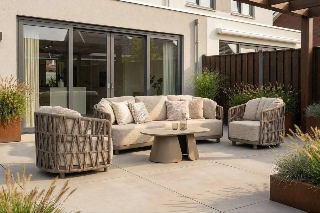 Stoel en Bank Loungeset 5 personen Rope Taupe Santika Furniture Santika