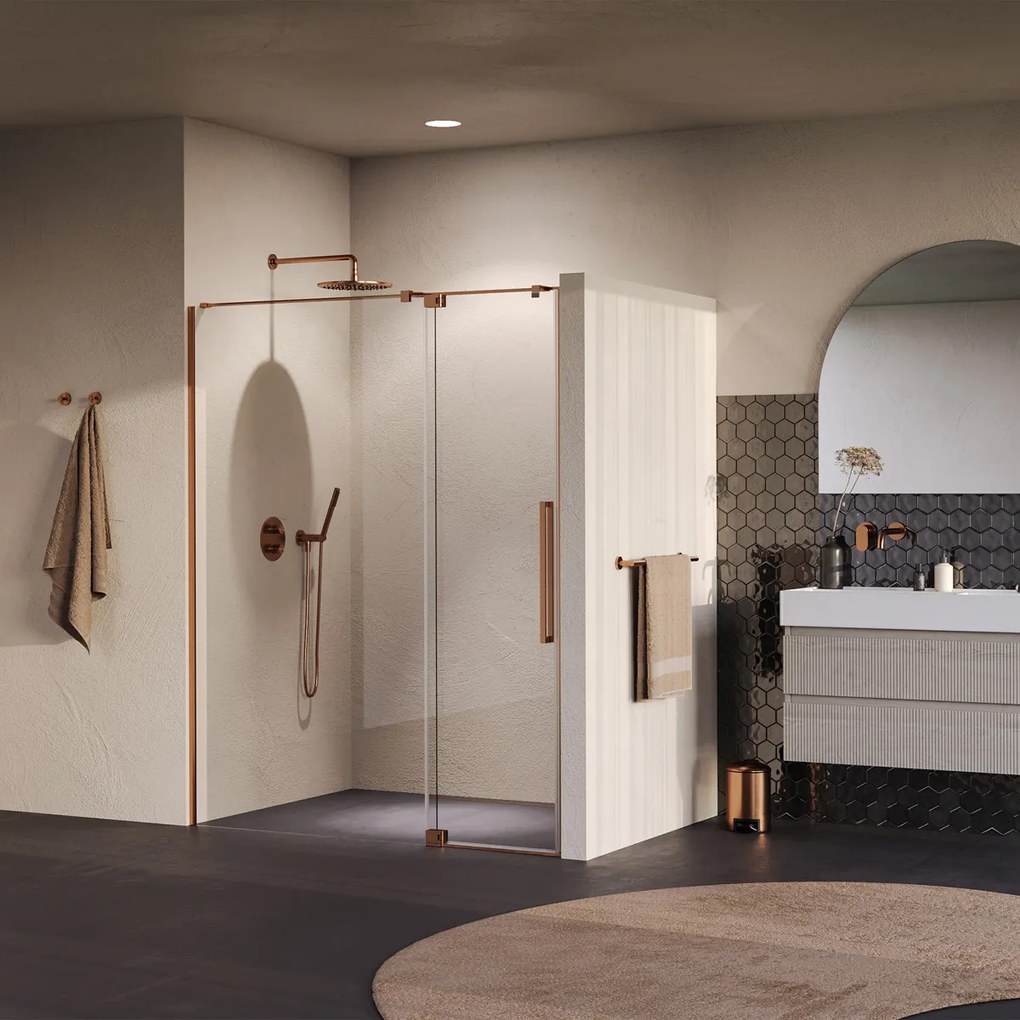 Brauer Stellar nisdeur met vaste wand 140cm koper geborsteld PVD