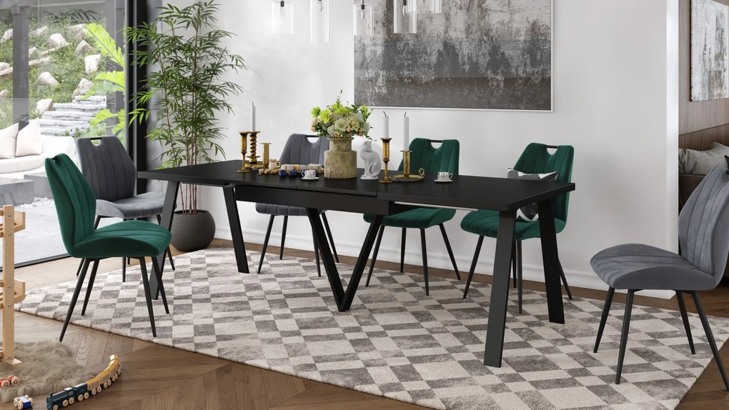 AVERY zwart mat - LOFT/INDUSTRIËLE TAFEL VOOR WOONKAMER / EETKAMER UITKLAPBAAR TOT 330 cm!