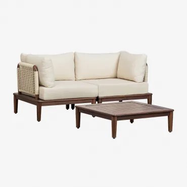Woonkamer Set Met Modulaire 2-delige Bank, 2 Hoekfauteuils En Salontafel In Acacia Giulia Beige – Crème - Sklum