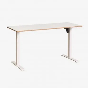 Elektrisch Verstelbaar Rechthoekig Bureau Met Geheugenfunctie Van Hout En Ijzer Serpi Wit Hout & ↔︎ 140 Cm & Wit - Sklum