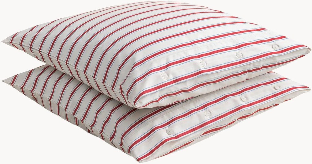 Katoenen perkal kussenslopen Striped Coral, 2-delig