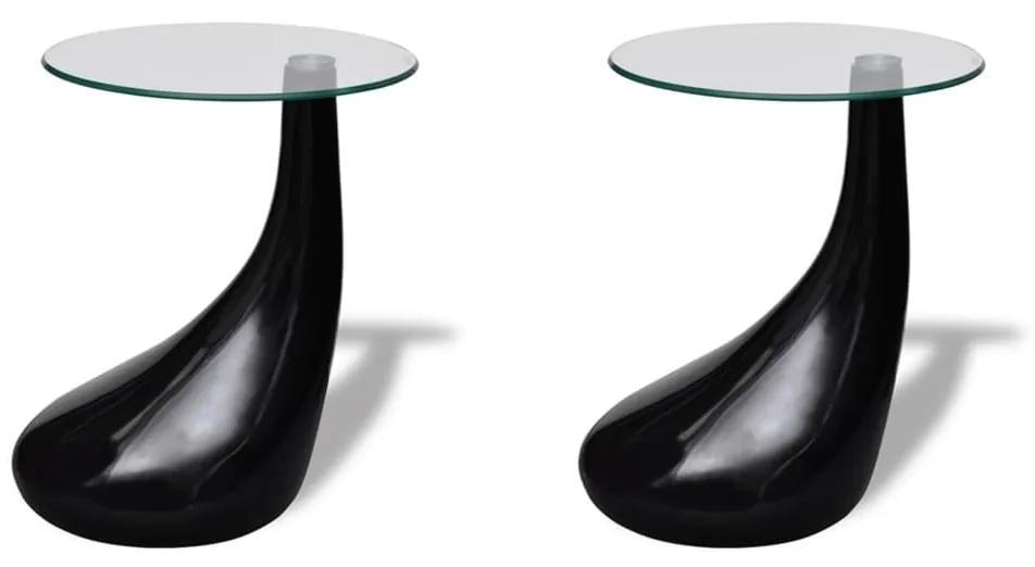 vidaXL Salontafel met rond glazen tafelblad hoogglans zwart 2 st