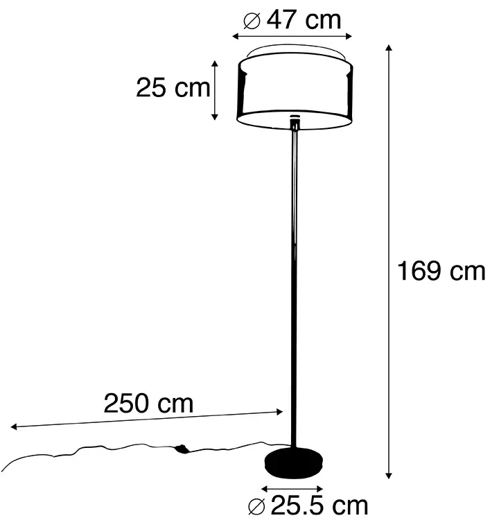Stoffen Design vloerlamp zwart met zwart-wit kap 47 cm - Simplo Modern, Design E27 cilinder / rond Binnenverlichting Lamp