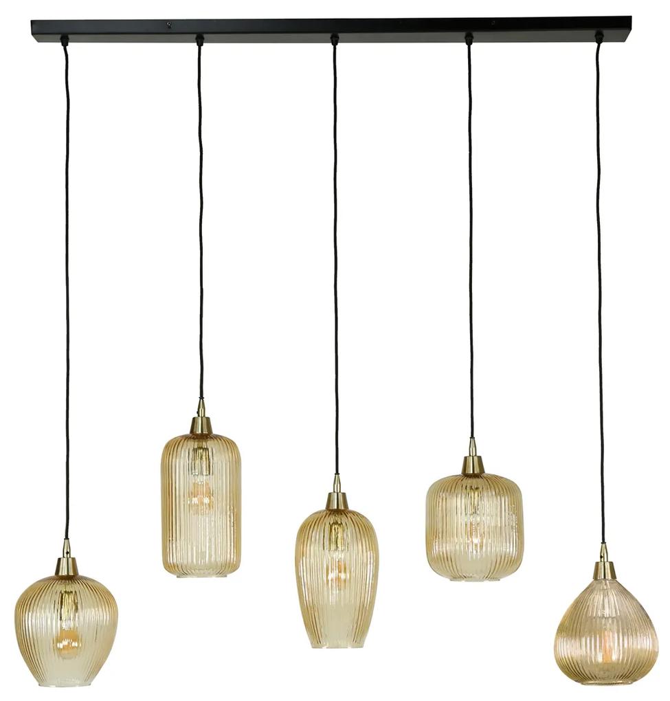 Hanglamp Met 5 Amberkleurige Kappen