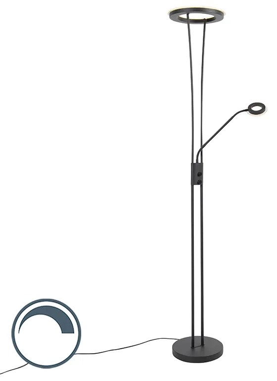 Moderne vloerlamp zwart incl. LED met leesarm - Divine