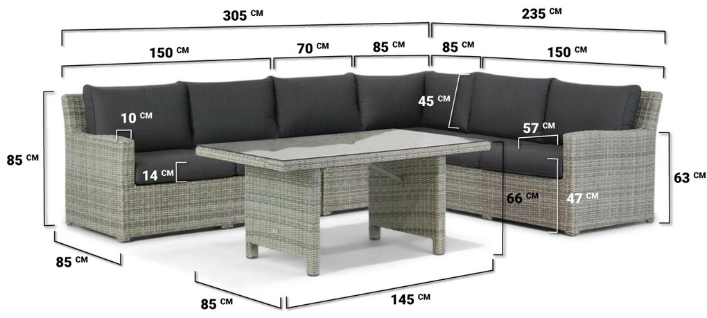 Dining Loungeset 6 personen Wicker Grijs Garden Collections Giardino/Napoli