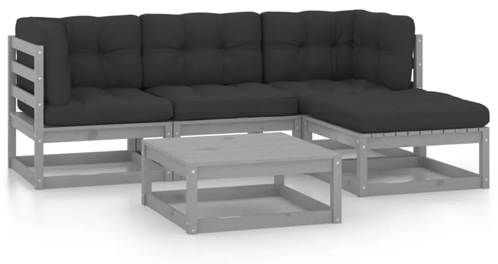 vidaXL 5-delige Loungeset met kussens massief grenenhout