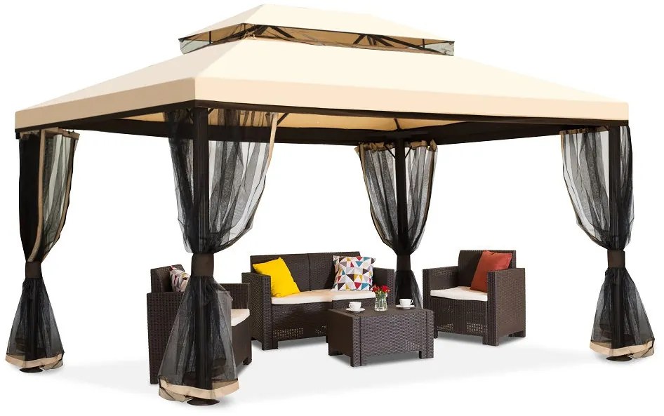 Crèmekleurig paviljoen met muggengaas Valencia 3x6 m Garden Point