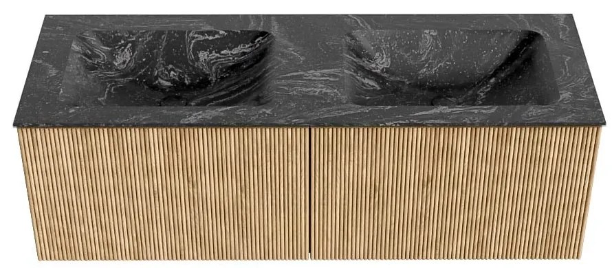 Mondiaz Kurve-dlux 130cm badmeubel oak met 2 lades en wastafel leaf dubbel 2 kraangaten lava