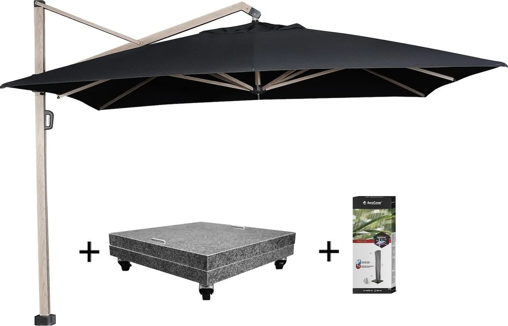 Icon premium zweefparasol 350x350 cm oak mast faded black met 150KG voet en hoes