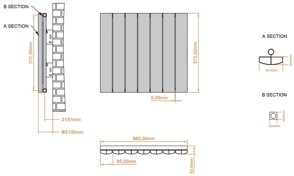 Eastbrook Tordino radiator 65x60cm aluminium 724W antraciet