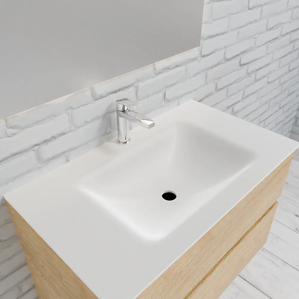 Zaro Valencia Solid Surface badkamermeubel 80cm licht eiken 1 kraangat met 2 lades