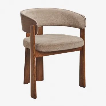 Set Van 2 Eetkamerstoelen Met Armleuningen Van Eikenhout En Bekleed Olea Donker Eiken Bruin & Chenille Bruin Wheat - Sklum