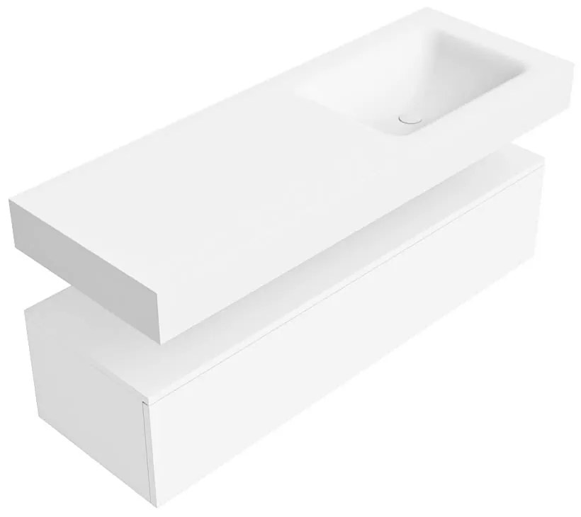 Zaro Alan badmeubel 130cm talc 1 lade met vrijhangende wastafel cloud rechts zonder kraangat talc