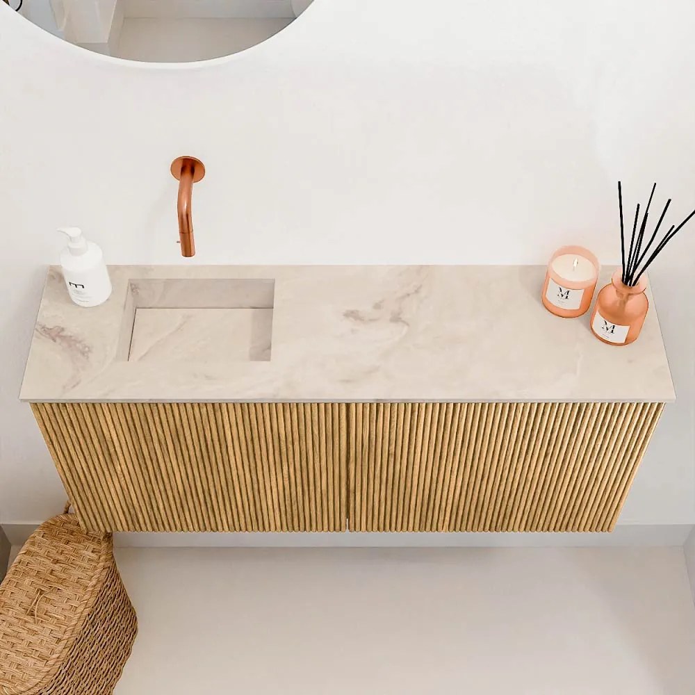 Mondiaz Joya DLux 90cm toiletmeubel oak met wastafel faye links zonder kraangat frappe
