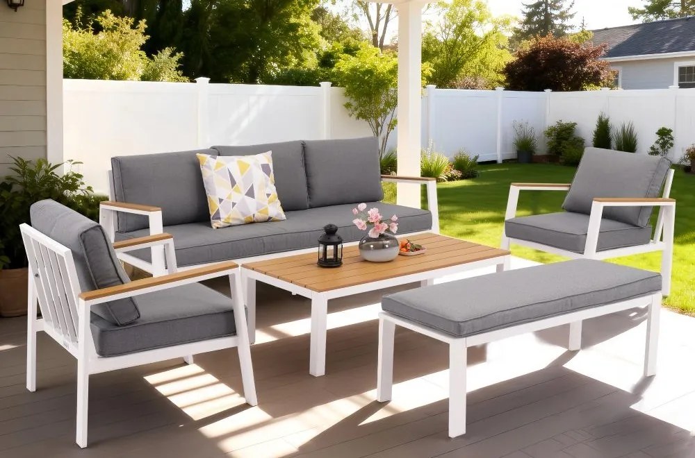 Zakintos Coffee 5 aluminium set met bankje wit Garden Point