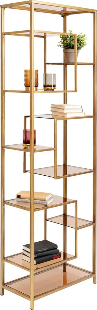 Smal Hoog Wandrek Staal Met Glas Goud - 60x30x195cm.