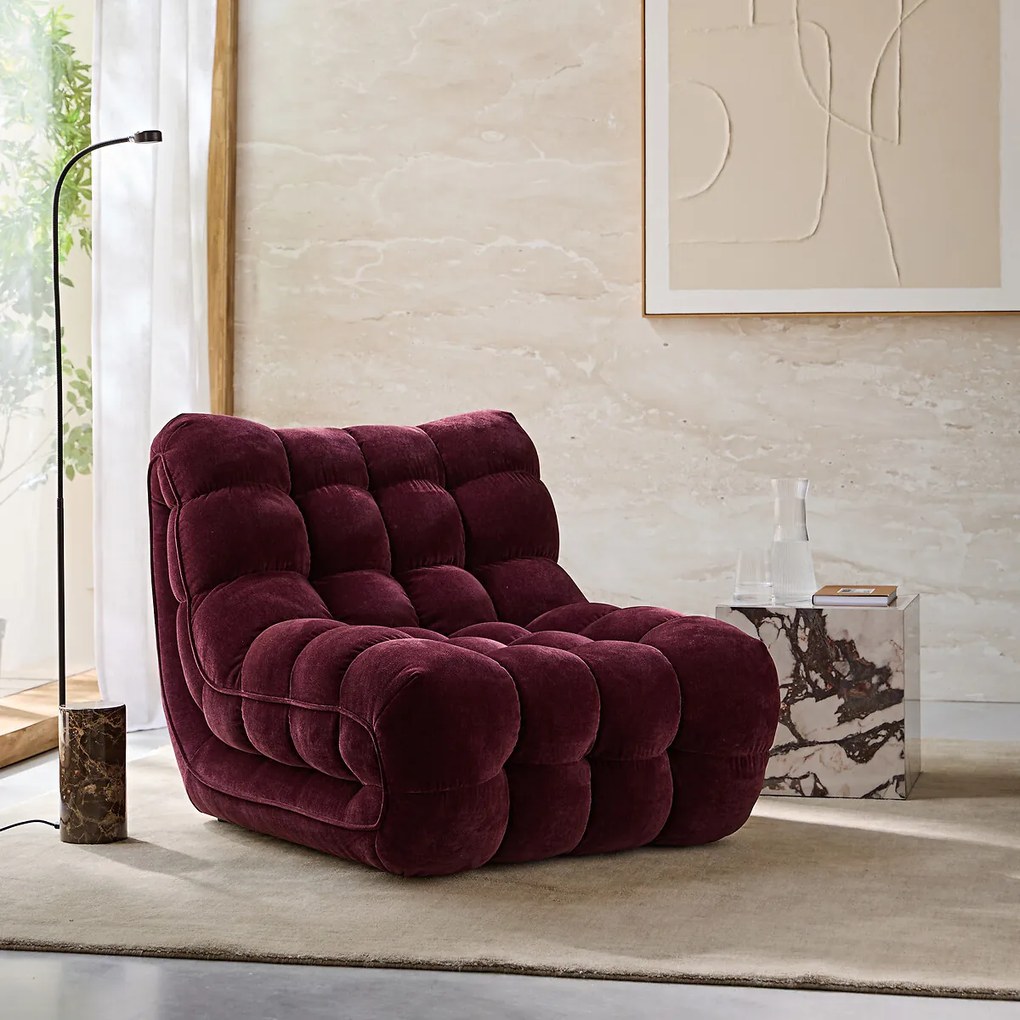 Gestoffeerde fauteuil in chenille fluweel, Jud