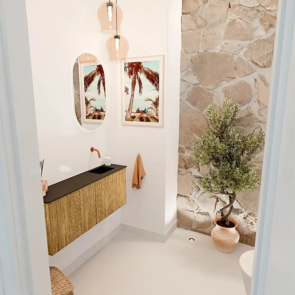 Mondiaz Joya 100cm toiletmeubel oak met wastafel faye rechts zonder kraangat urban