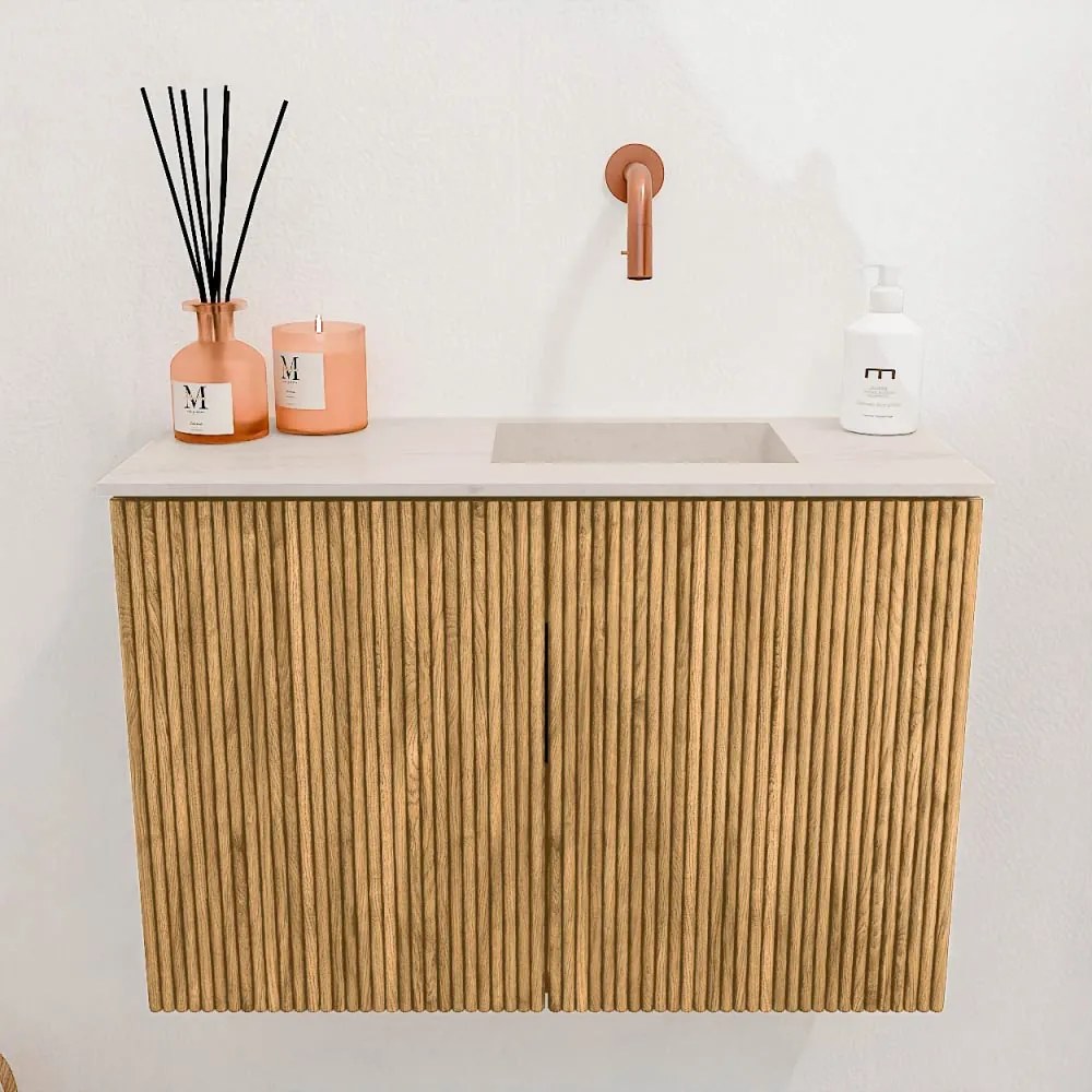 Mondiaz Joya DLux 60cm toiletmeubel oak met wastafel faye rechts zonder kraangat meli