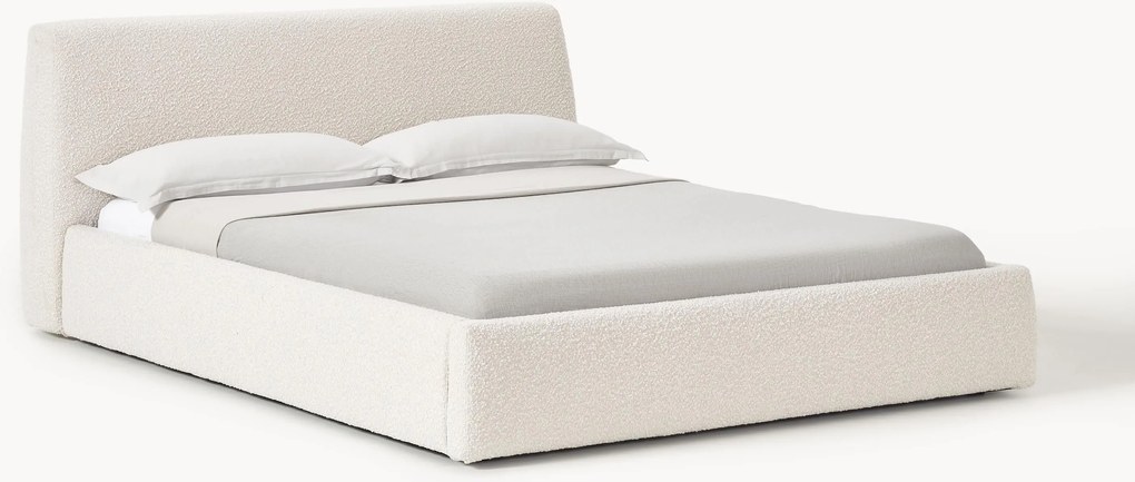 Bouclé gestoffeerd bed Cloud met opbergruimte