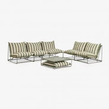 Tuinset Met 2 Modulaire Banken Van 2 En 3 Delen En Ombouwbare Bijzettafel Amaro Tapiocabeige - Diep Olijfgroen - Sklum