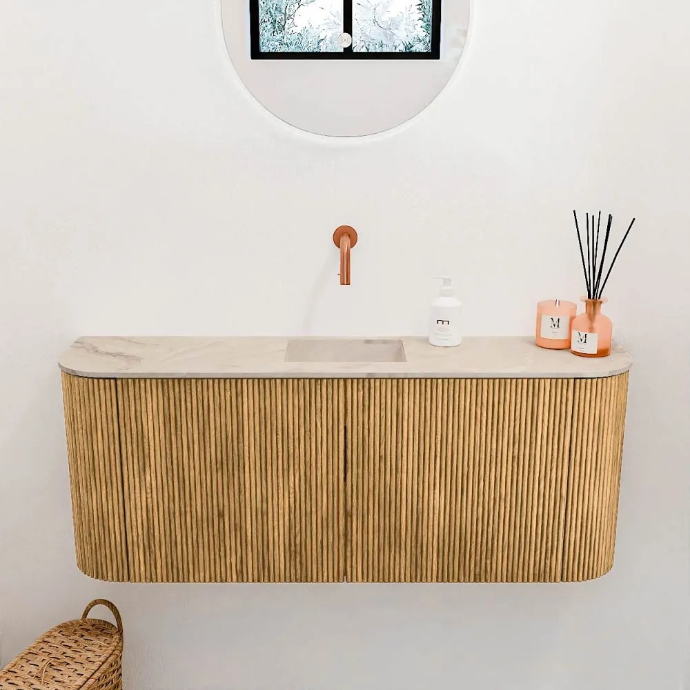 Mondiaz Joya DLux 105cm toiletmeubel ronding links/rechts oak met wastafel faye midden zonder kraangat frappe