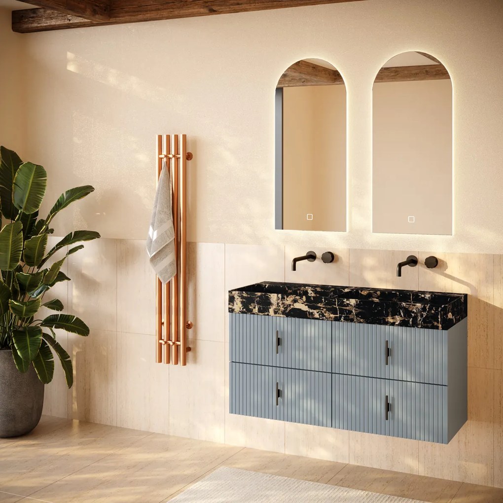 Muebles Murcia badmeubel ribbelfront 120cm baby blauw met Portoro Gold wastafel zonder kraangaten