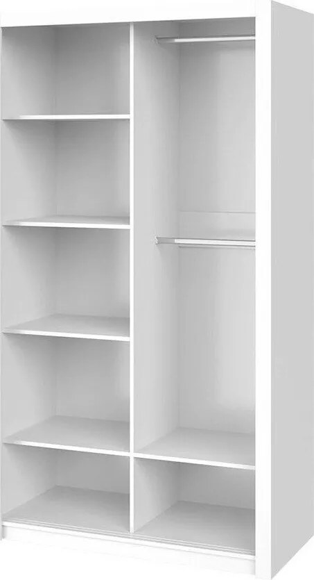 Kledingkast Catromi 104, Wit, 215x120x62cm, 126.5 kg, Kledingkast deuren: Schuivend, Aantal planken: 5, Aantal planken: 5