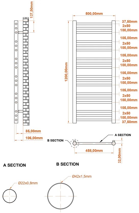 Eastbrook Corinium handdoekradiator 50x120cm 596W antraciet