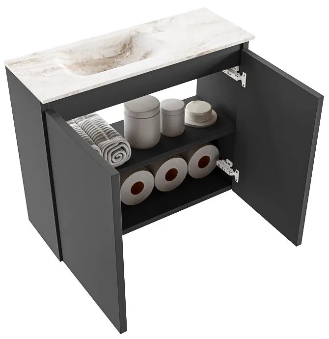 Mondiaz Ture DLux toiletmeubel 60cm dark grey met wastafel frappe links zonder kraangat