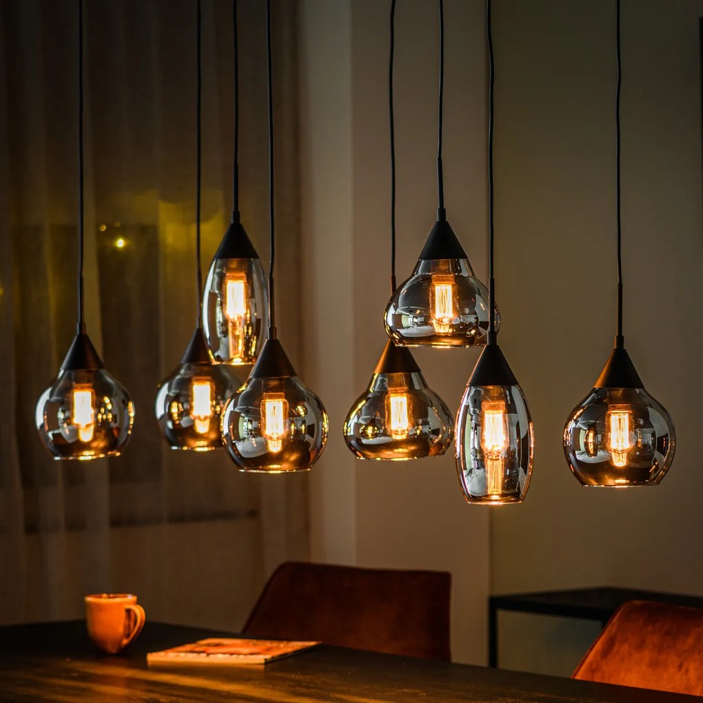 Hanglamp Met 8 Rookglas Bollen