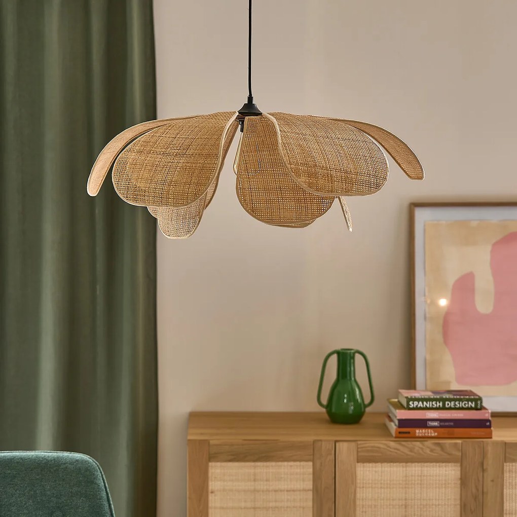 Bloemblad hanglamp in rotan Ø80 cm, Lola