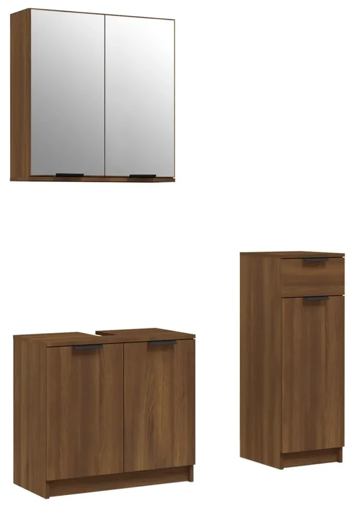 vidaXL 3-delige Badkamerkastenset bewerkt hout bruineikenkleurig