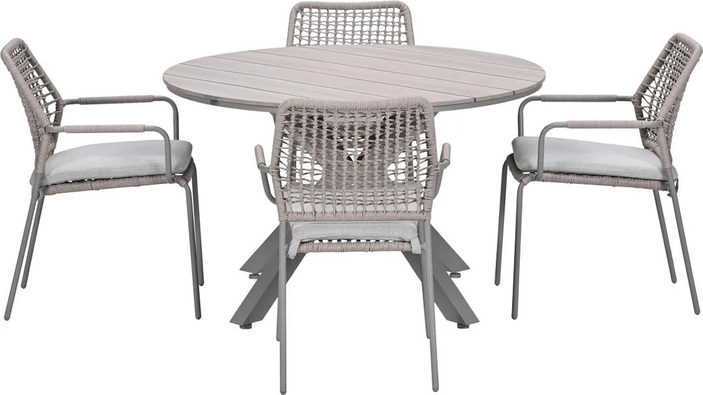 Garden Impressions Natas tuinset 5-delig taupe - Tulli tuintafel Ø122x75 cm - light teak vironwood