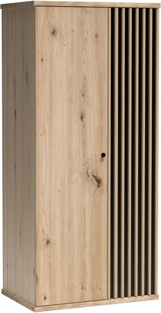 Kledingkast Venmava 100, Zwart, Artisan eiken, 191x86x58cm, 69 kg, Kledingkast deuren: Met scharnieren, Aantal planken: 4, Aantal planken: 4