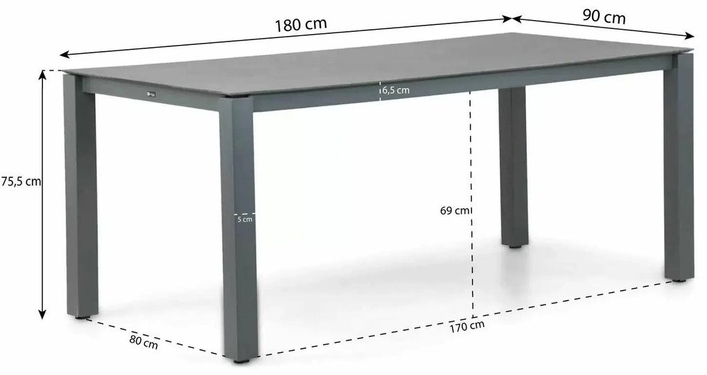 Dining Tuintafel rechthoekig 180 x 90 cm Aluminium/HPL Grijs Santika Yoko