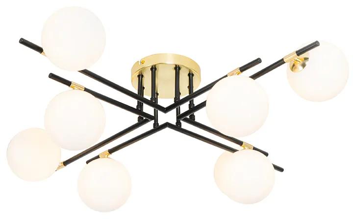 Plafondlamp zwart met goud en opaal glas 8-lichts - Lynn Art Deco G9 rond Binnenverlichting Lamp