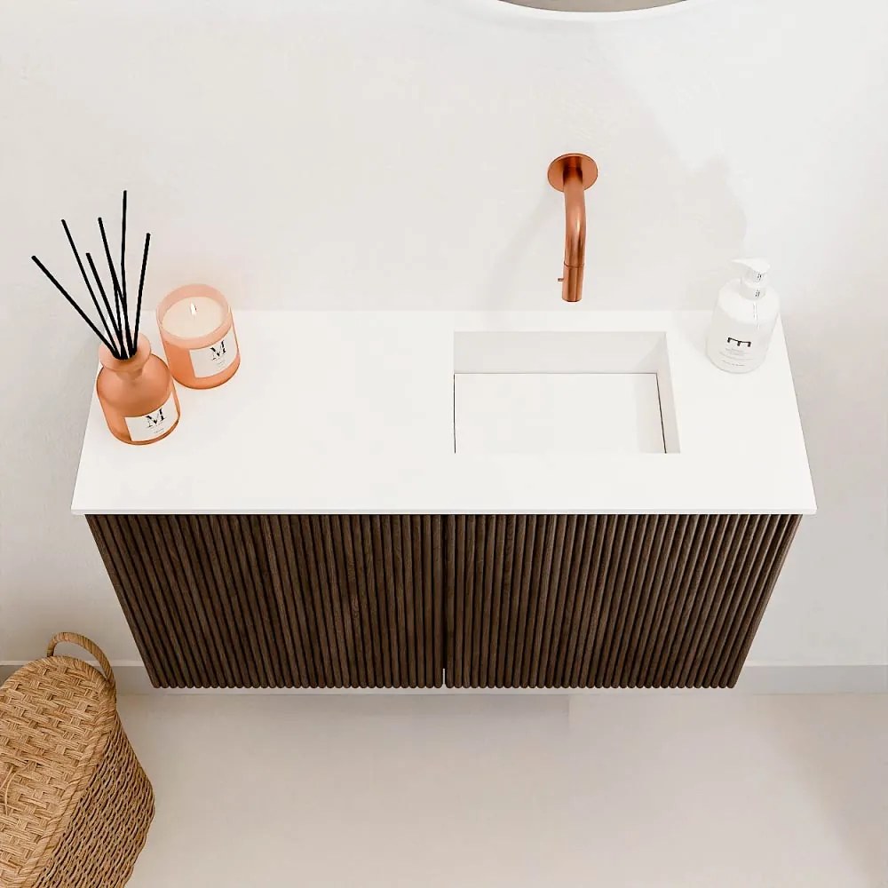 Mondiaz Joya 70cm toiletmeubel walnut met wastafel faye rechts zonder kraangat talc