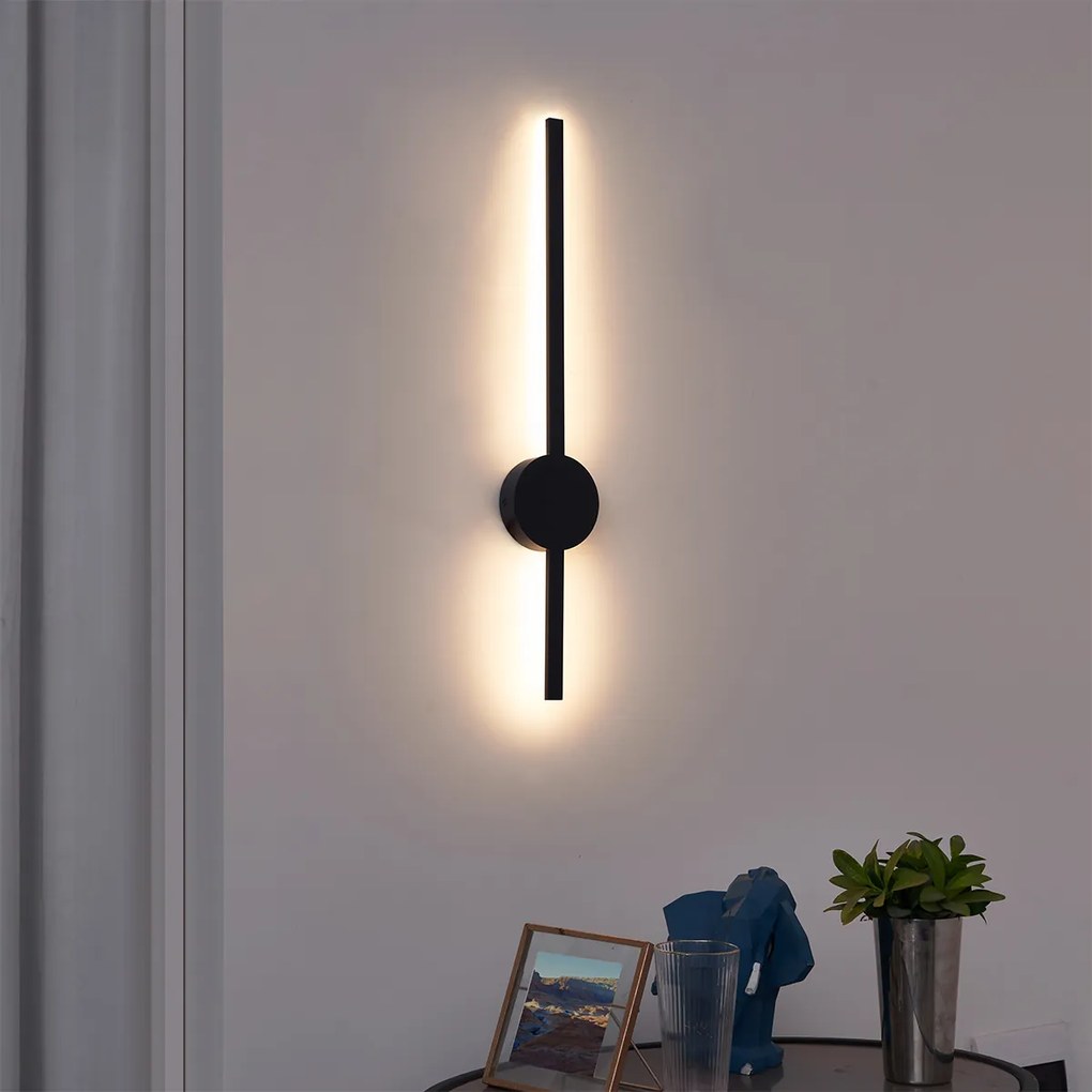 Moderne wandlamp zwart 60cm incl. LED - Clockwise