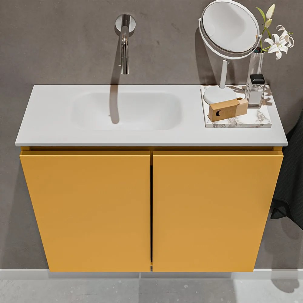 Mondiaz Ture 60cm toiletmeubel ocher met wastafel talc links geen kraangat