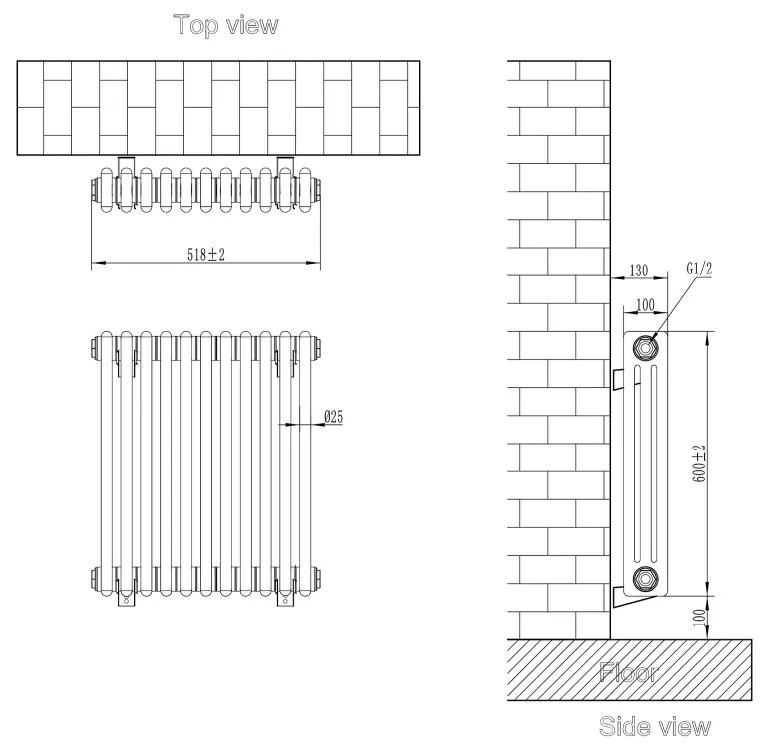 Eastbrook Rivassa 3 koloms radiator 50x60cm staal 898W zwart mat