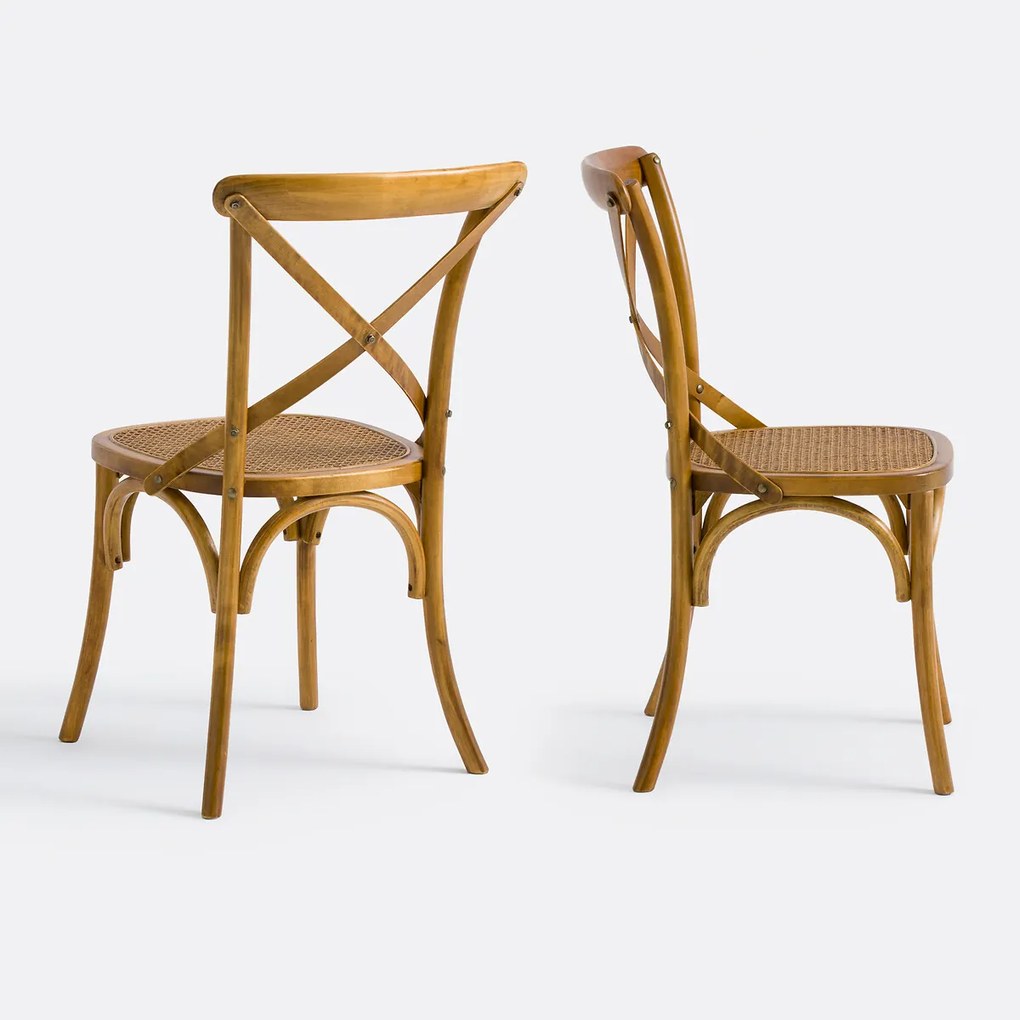 Set van 2 stoelen, hout en riet Cedak